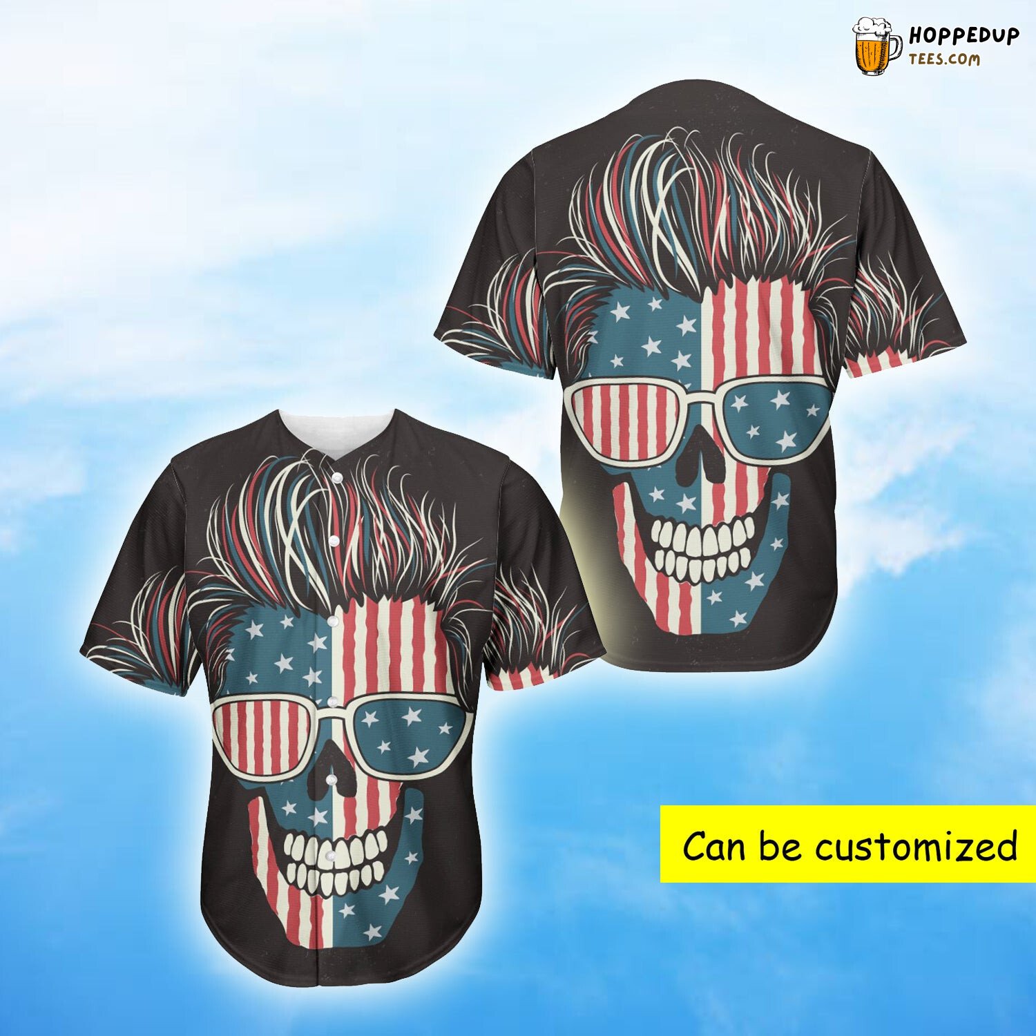Patriotic American Flag Skull 3D Printed Baseball Jersey Shirt
