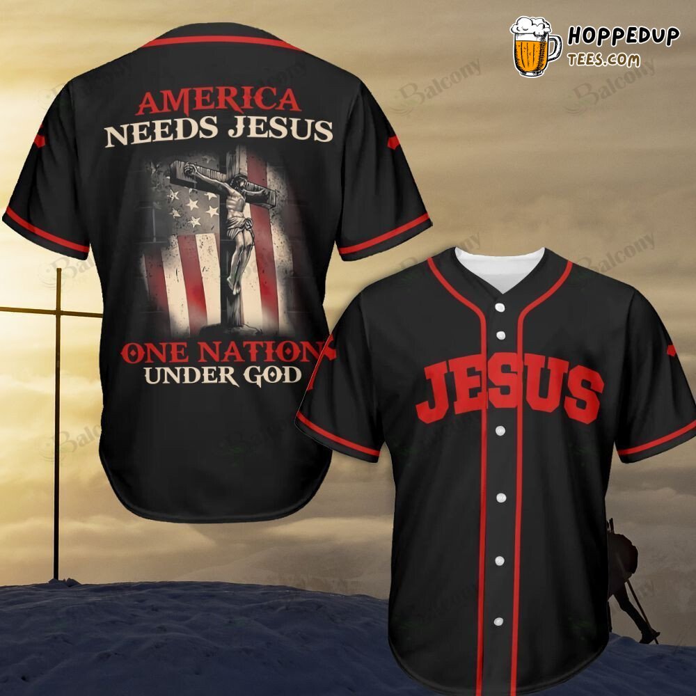 Patriotic Jesus One Nation Under God Principle Baseball Jersey Unity Faith