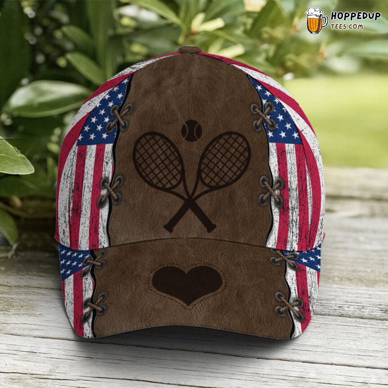 Patriotic Tennis American Flag in Leather Look Baseball Cap