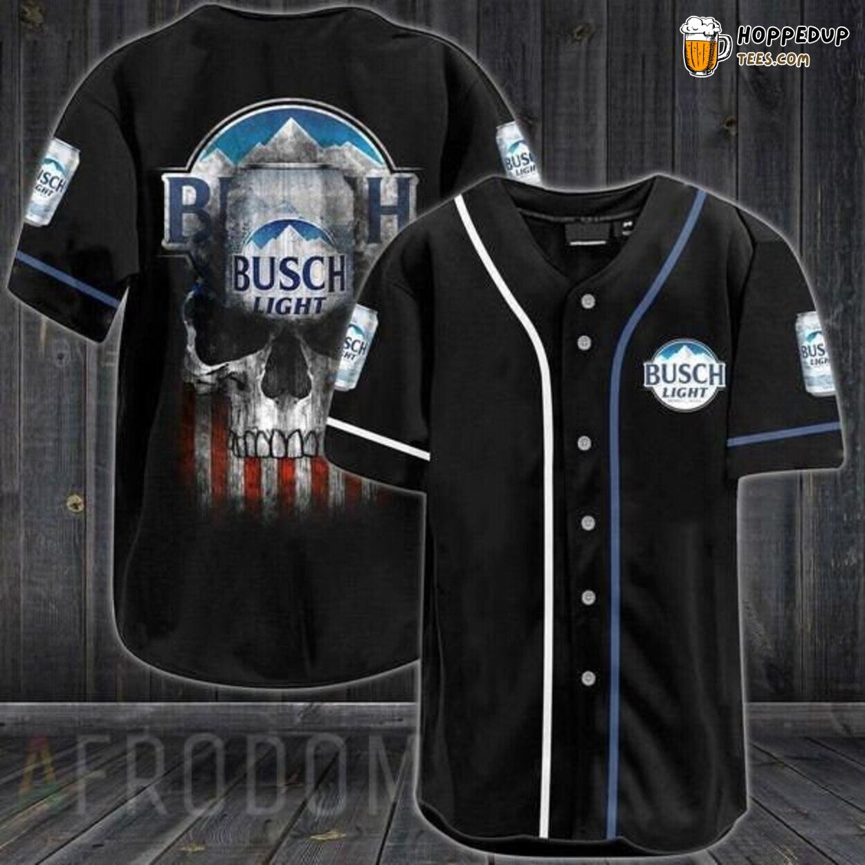 Patriotic US Flag Black Skull Busch Light Beer Baseball Jersey