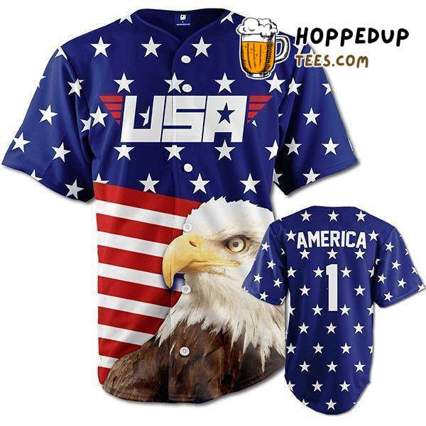 Patriotic USA Eagle Emblem 3D Printed Baseball Jersey Freedom