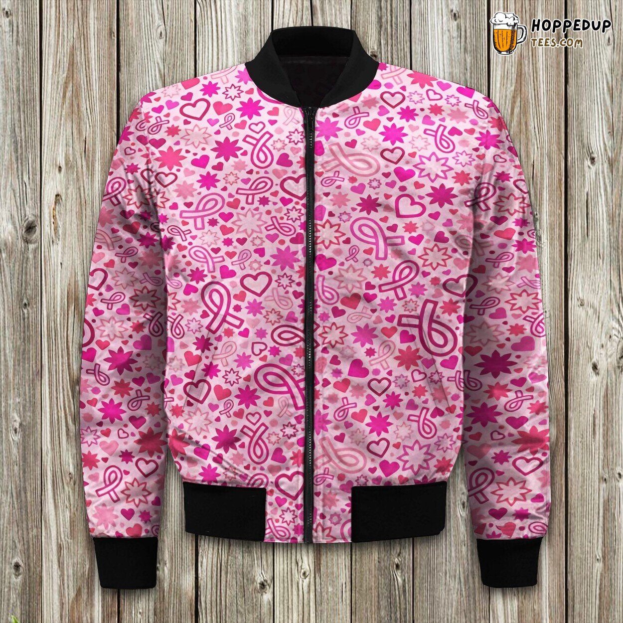 Pattern Breast Cancer Awareness Pink Ribbon Bomber Jacket