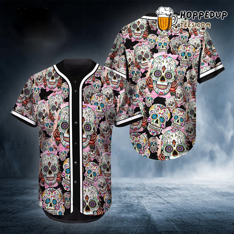 Pattern Color Sugar Skull Baseball Tee Jersey Shirts 3D