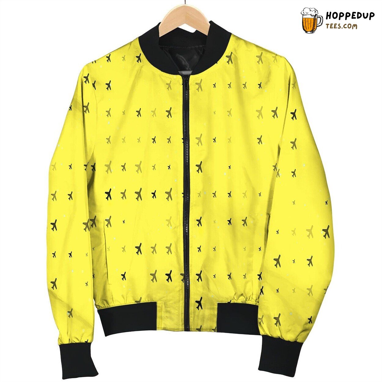 Pattern Evenly Spaced Black Bomber Jacket