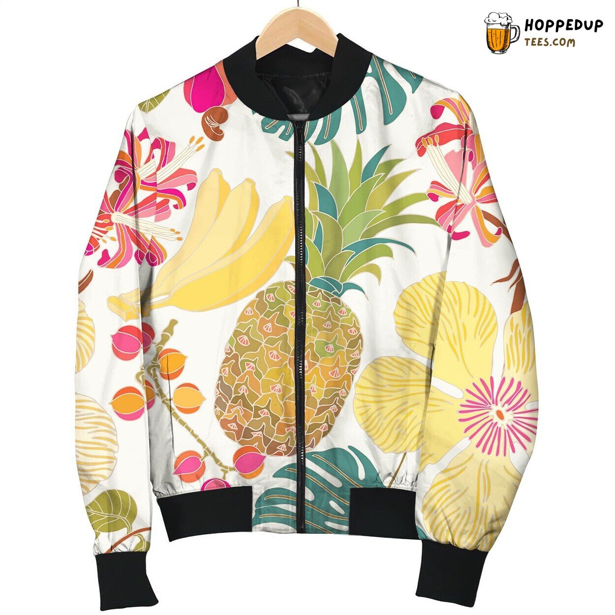 Pattern Hibiscus Tropical Flowers Bomber Jacket