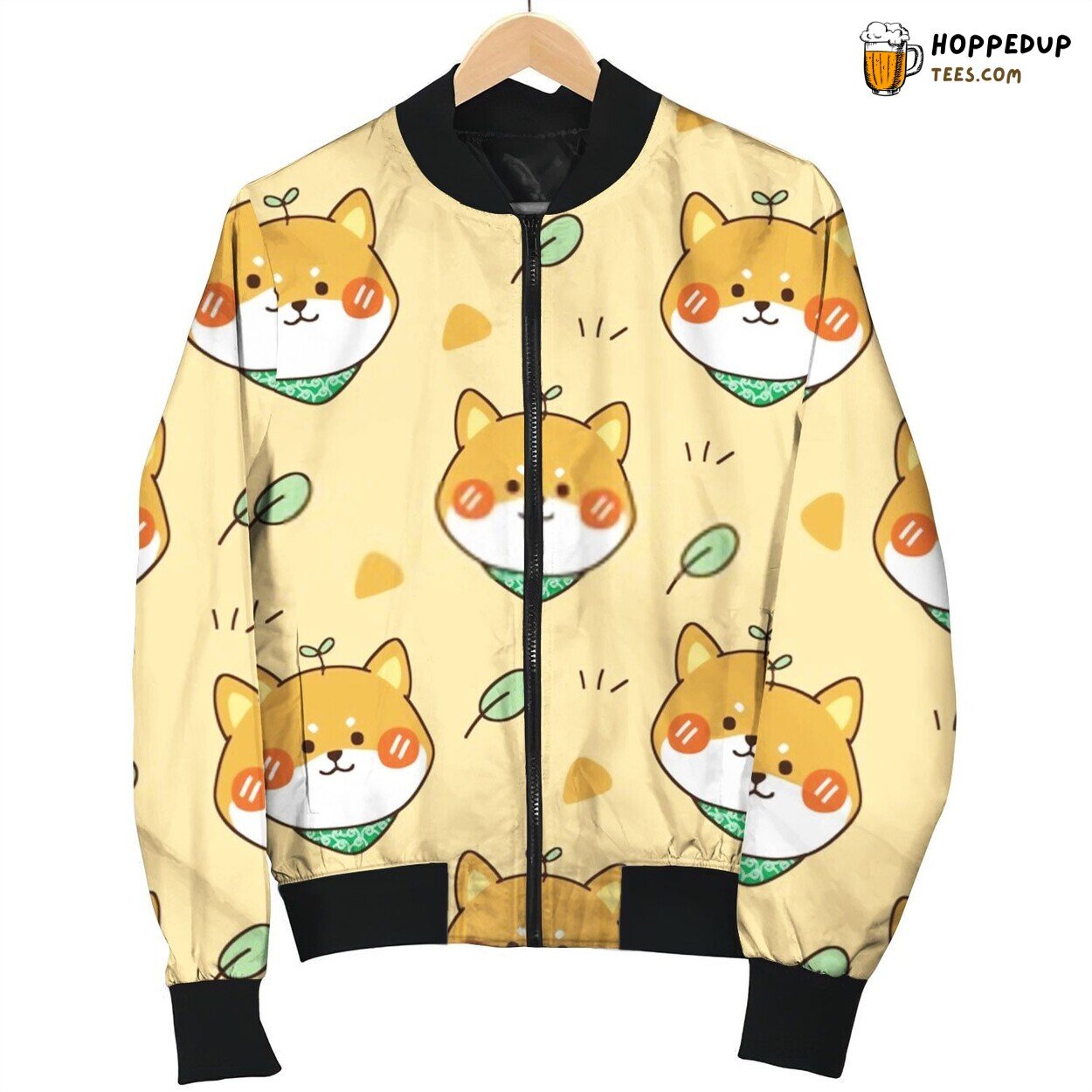 Pattern Of Shiba Inu Dog And Leaves Bomber Jacket