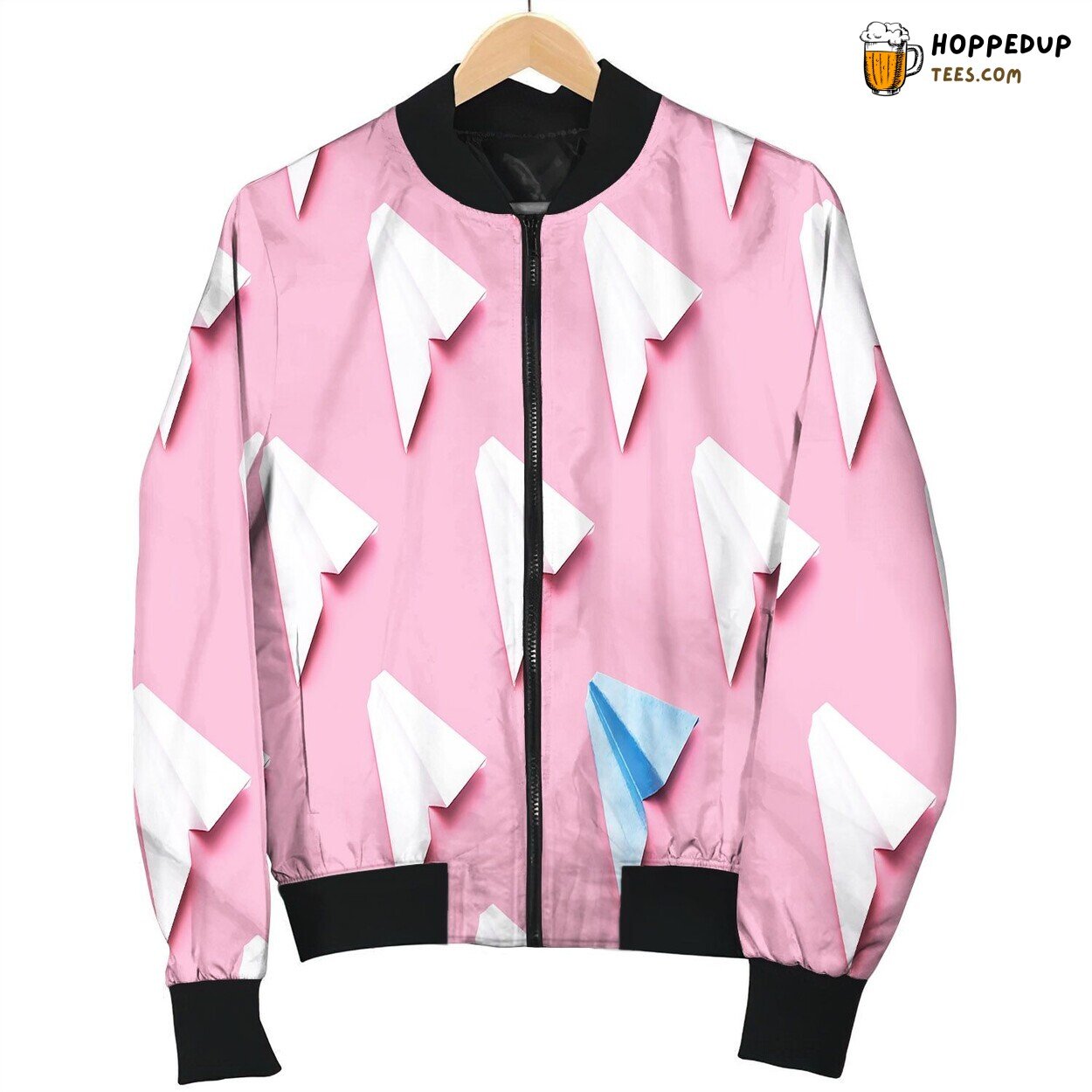 Pattern Paper Planes Seamless On Pink Bomber Jacket
