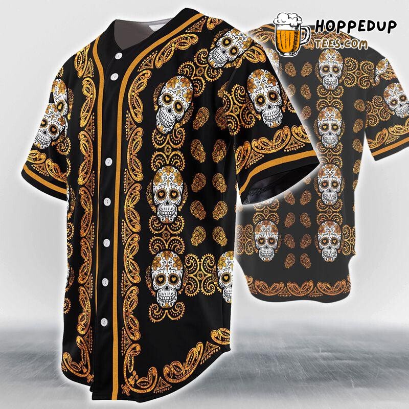 Pattern Skull Head Orange Baseball Tee Jersey Shirts 3D