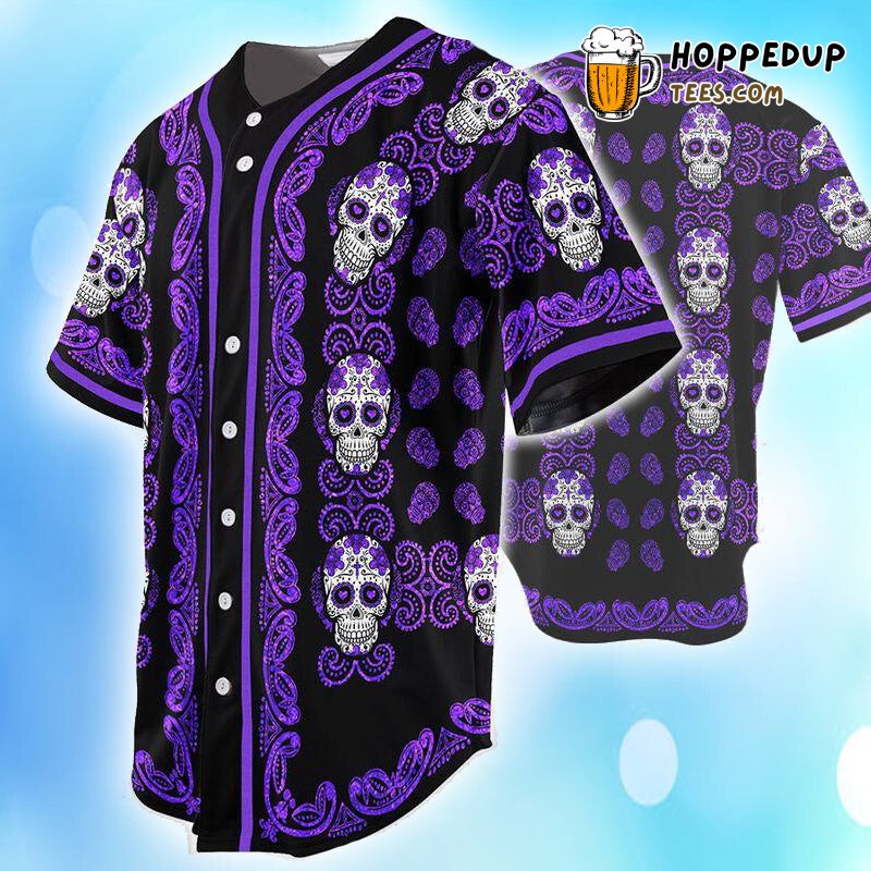 Pattern Skull Head Purple Baseball Tee Jersey Shirts 3D