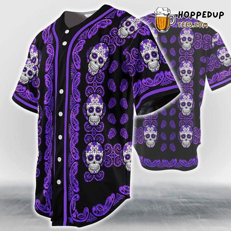 Pattern Skull Head Purple Baseball Tee Jersey Shirts 3D