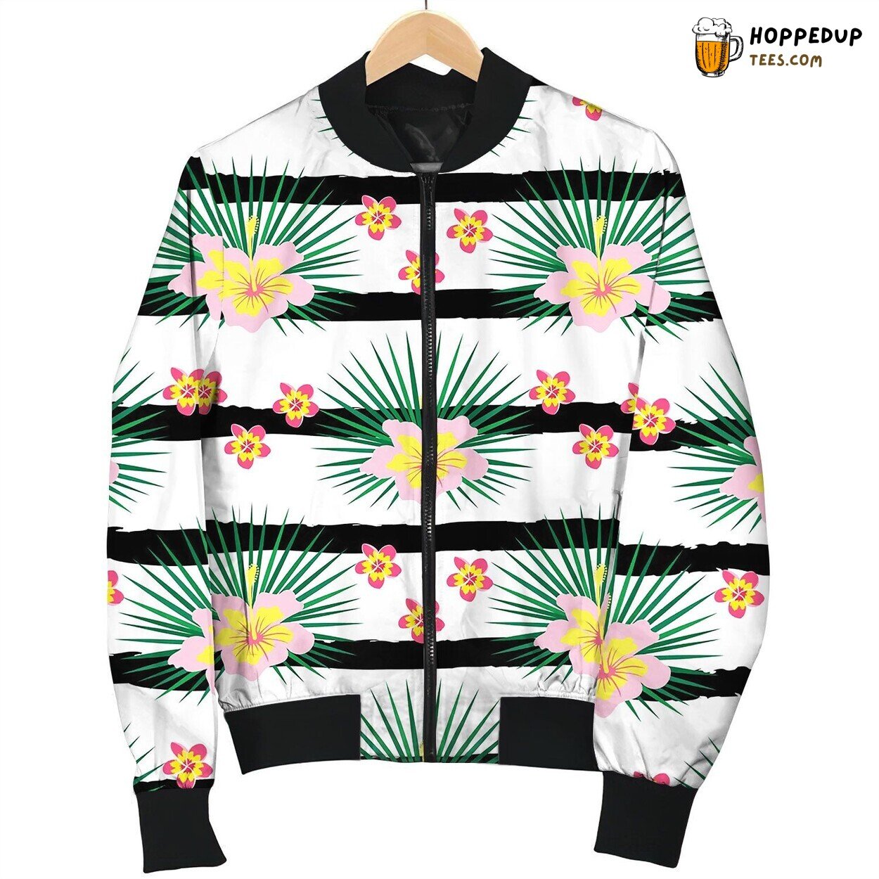 Pattern With Lines And Flowers Bomber Jacket