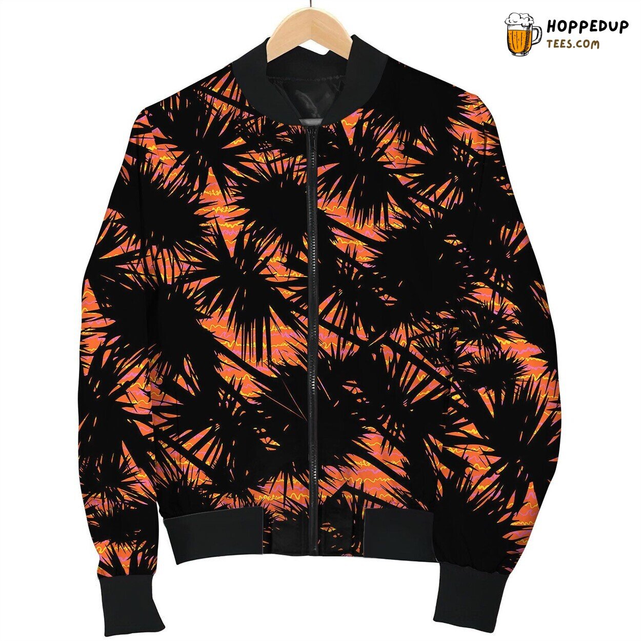 Pattern With Palm Leaves On Tropical Sunset Bomber Jacket