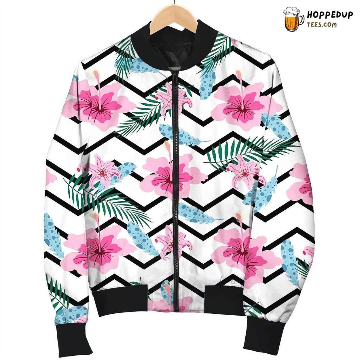 Pattern With Pink Flowers Bomber Jacket