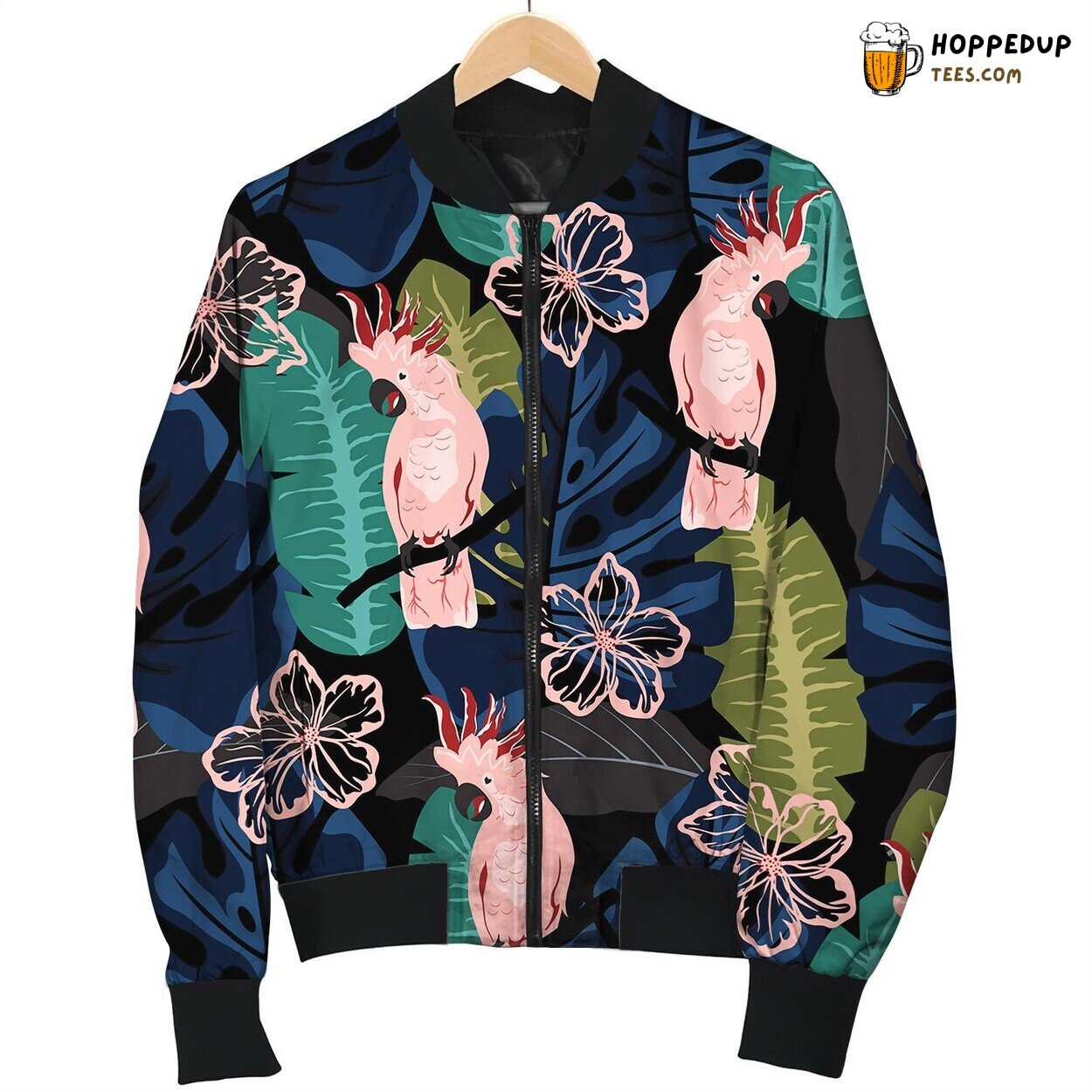 Pattern With Pink Parrot Bomber Jacket