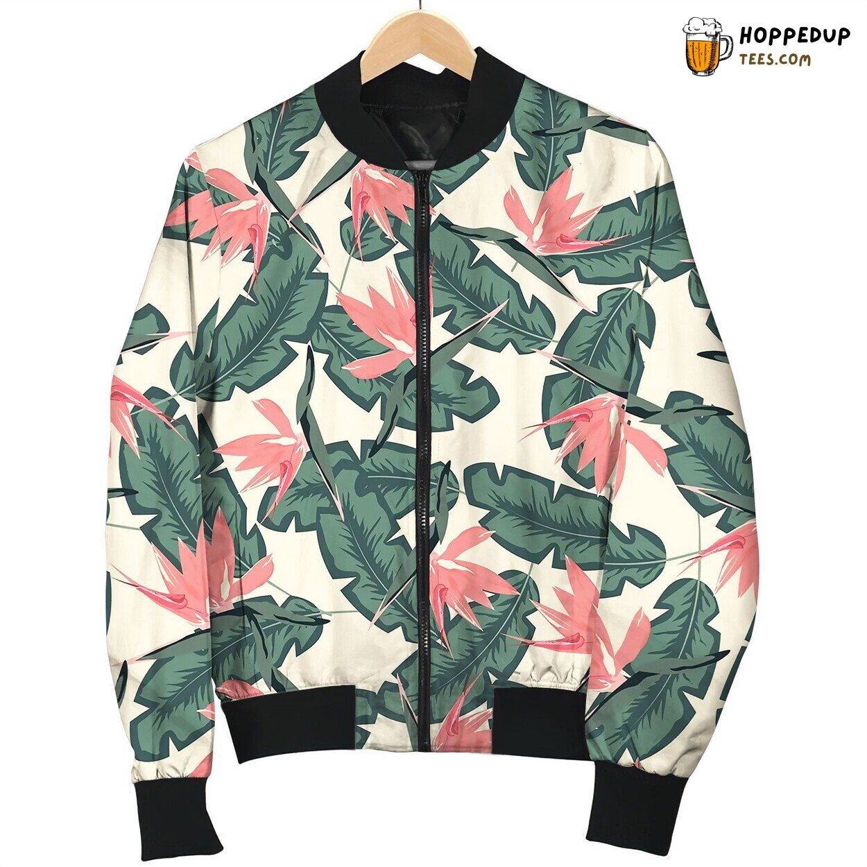 Pattern With Pink Strelitzia Bomber Jacket