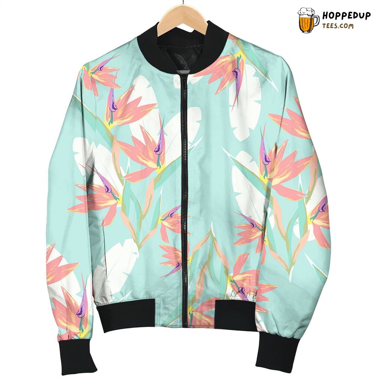 Pattern With Strelitzia And Leaves Bomber Jacket