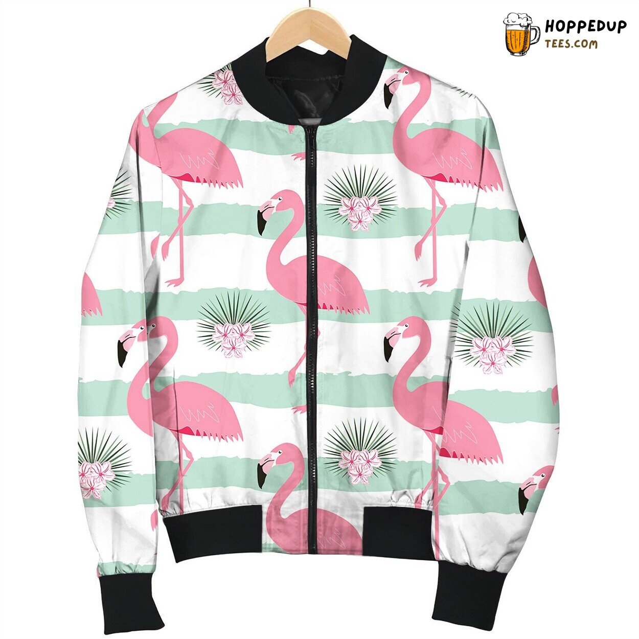 Pattern With Stripes And Flamingos Bomber Jacket