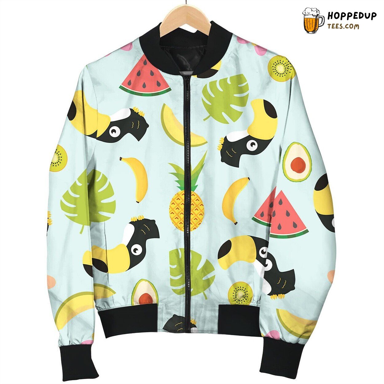 Pattern With Toucan And Tropical Fruits Bomber Jacket
