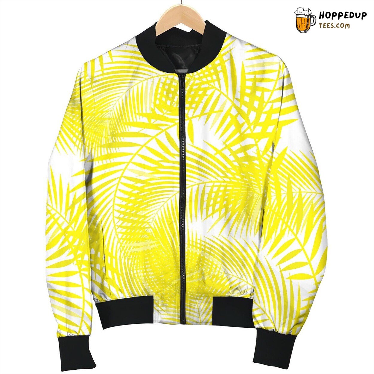 Pattern With Yellow Palm Leaves Bomber Jacket