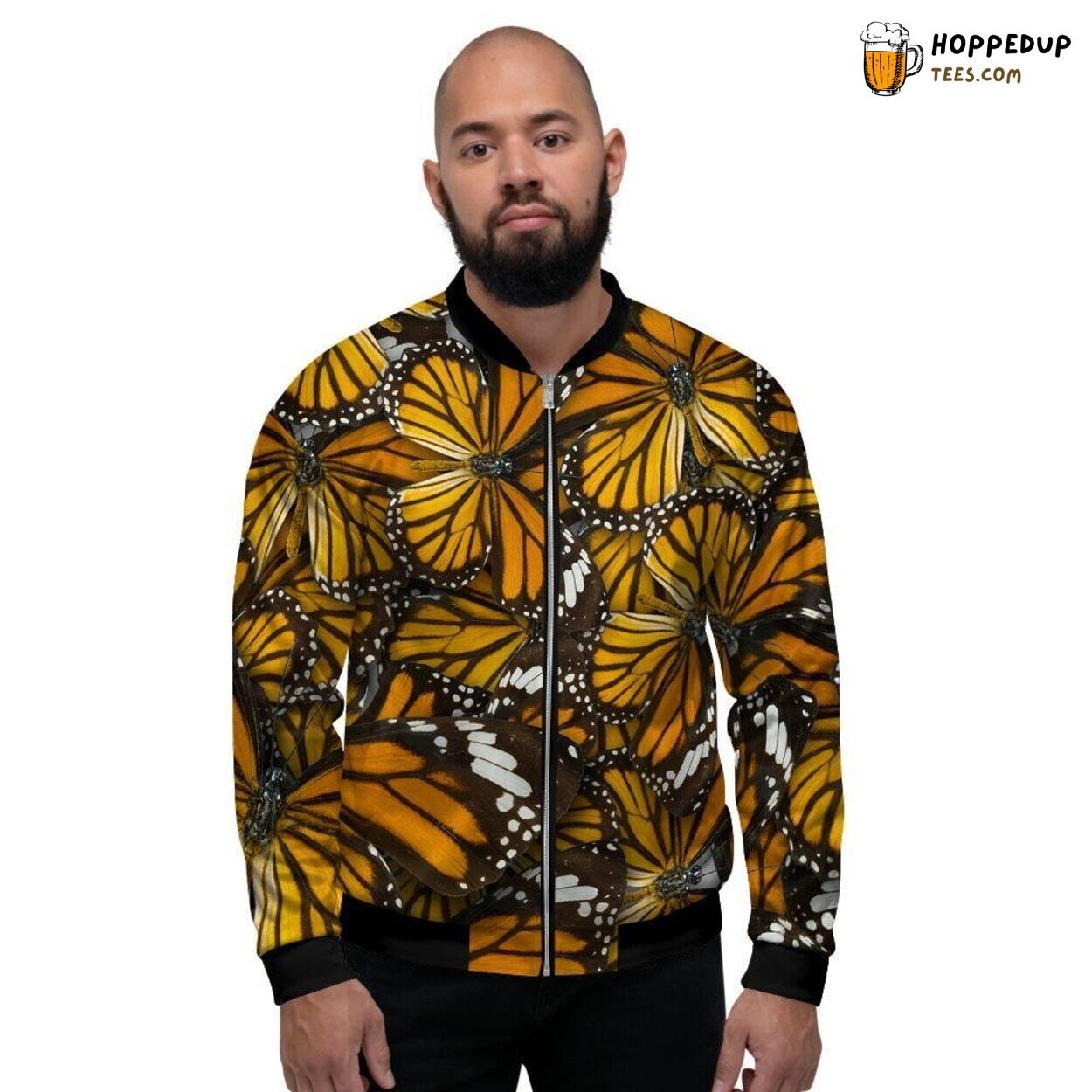 Patterned Monarch Butterfly Design Men’s Bomber Jacket Nature’s Beauty Display