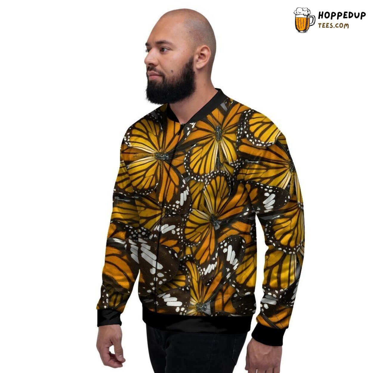 Patterned Monarch Butterfly Design Men’s Bomber Jacket Nature’s Beauty Display