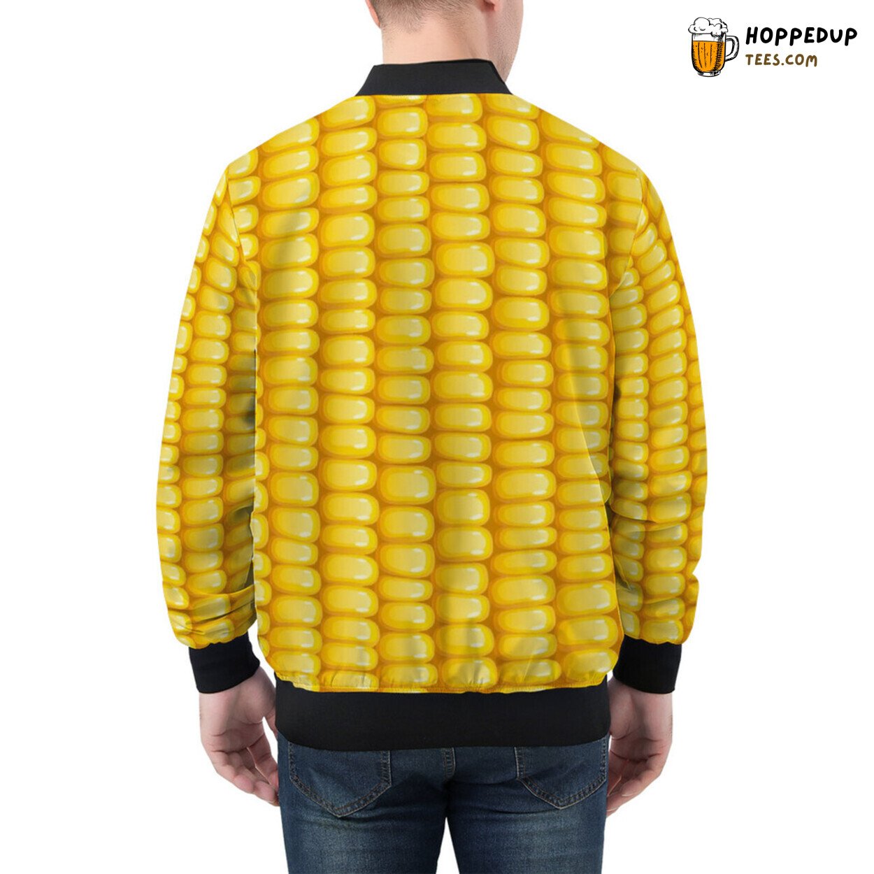 Patterns of Corn Evoke Nature’s Bounty on Men’s Bomber Jacket