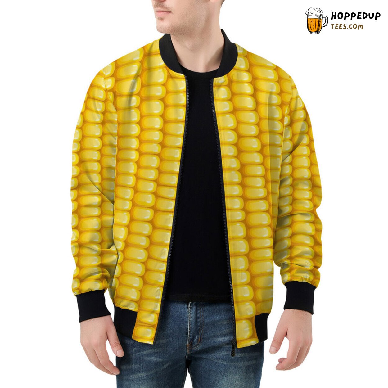 Patterns of Corn Evoke Nature’s Bounty on Men’s Bomber Jacket