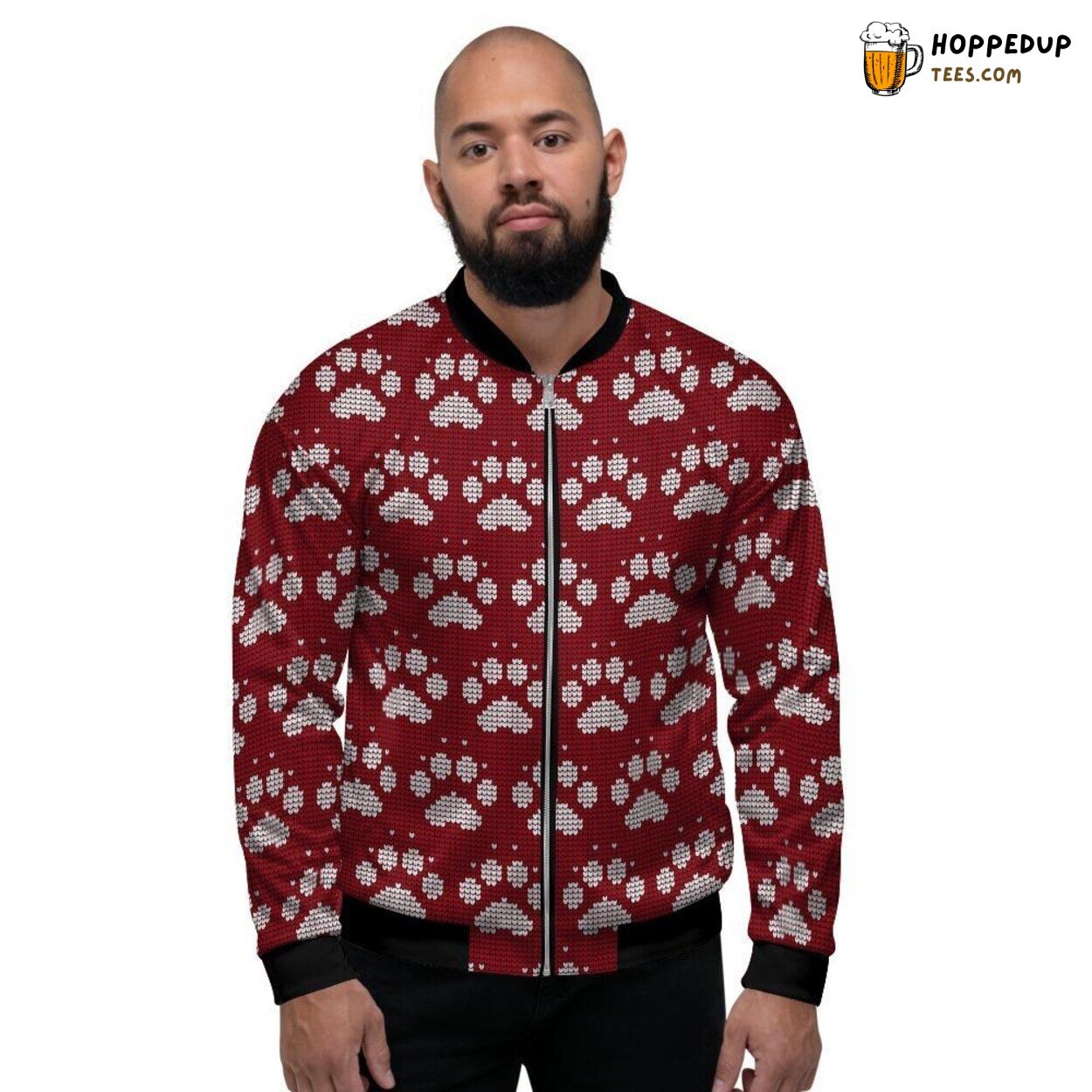 Paw Patterns Christmas Spirit Men’s Bomber Jacket Playful Ugly Sweater Tribute Paw Patterns Christmas Spirit Men’s Bomber Jacket Playful Ugly Sweater Tribute