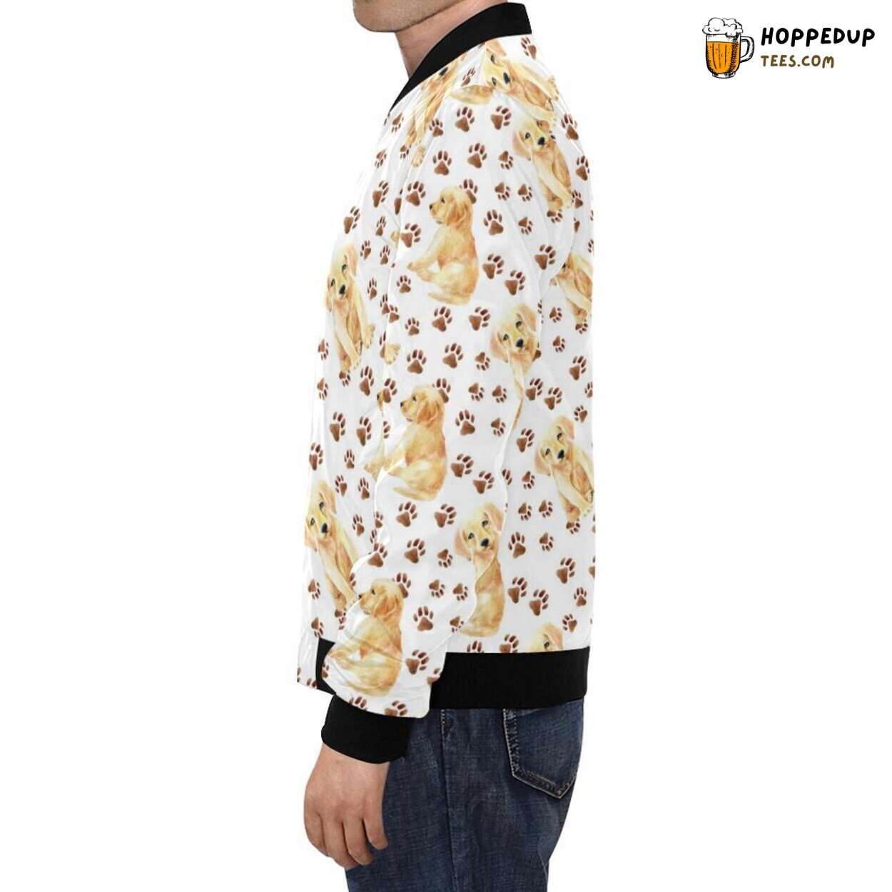 Paw Print Emphasizing Golden Retriever Pattern Men’s Bomber Jacket