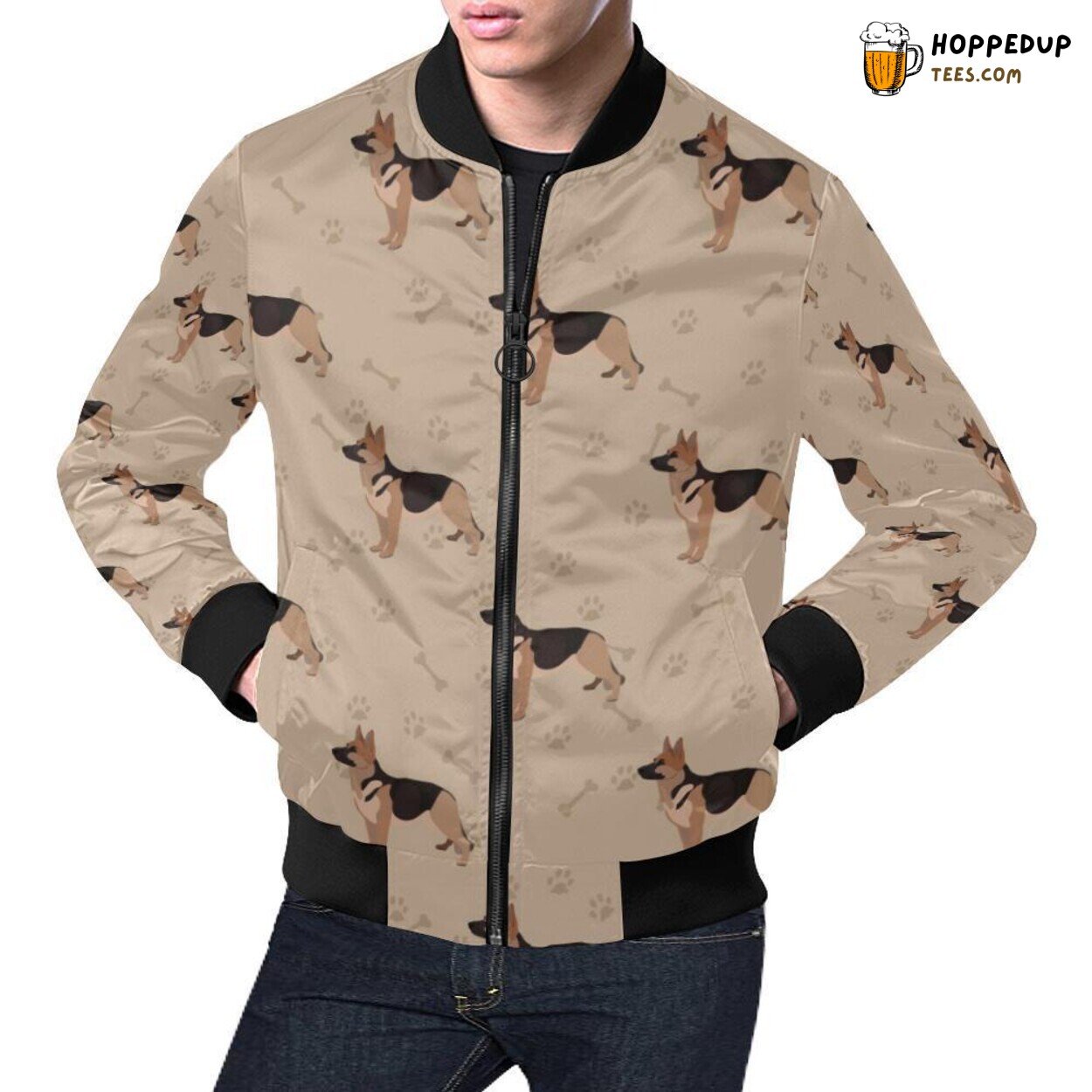 Paw Print German Shepherd Pattern Men’s Bomber Jacket Unique Design