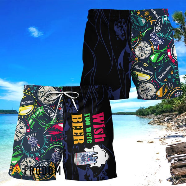 PBR Wish You Were Beer Hawaiian Swim Trunks HU