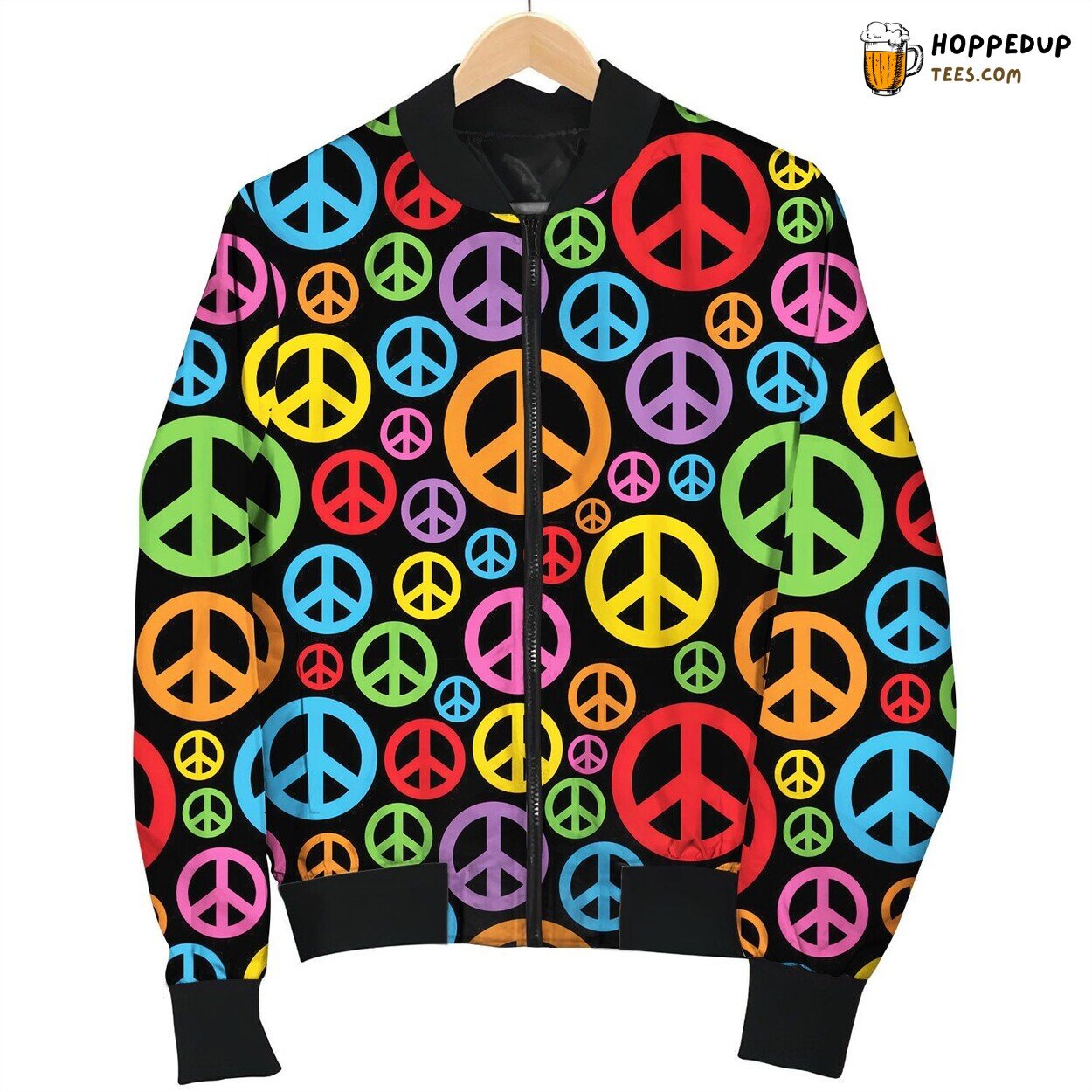 Peace in Vibrant Colors Winter Bomber Jacket Artistic Fashion Statement