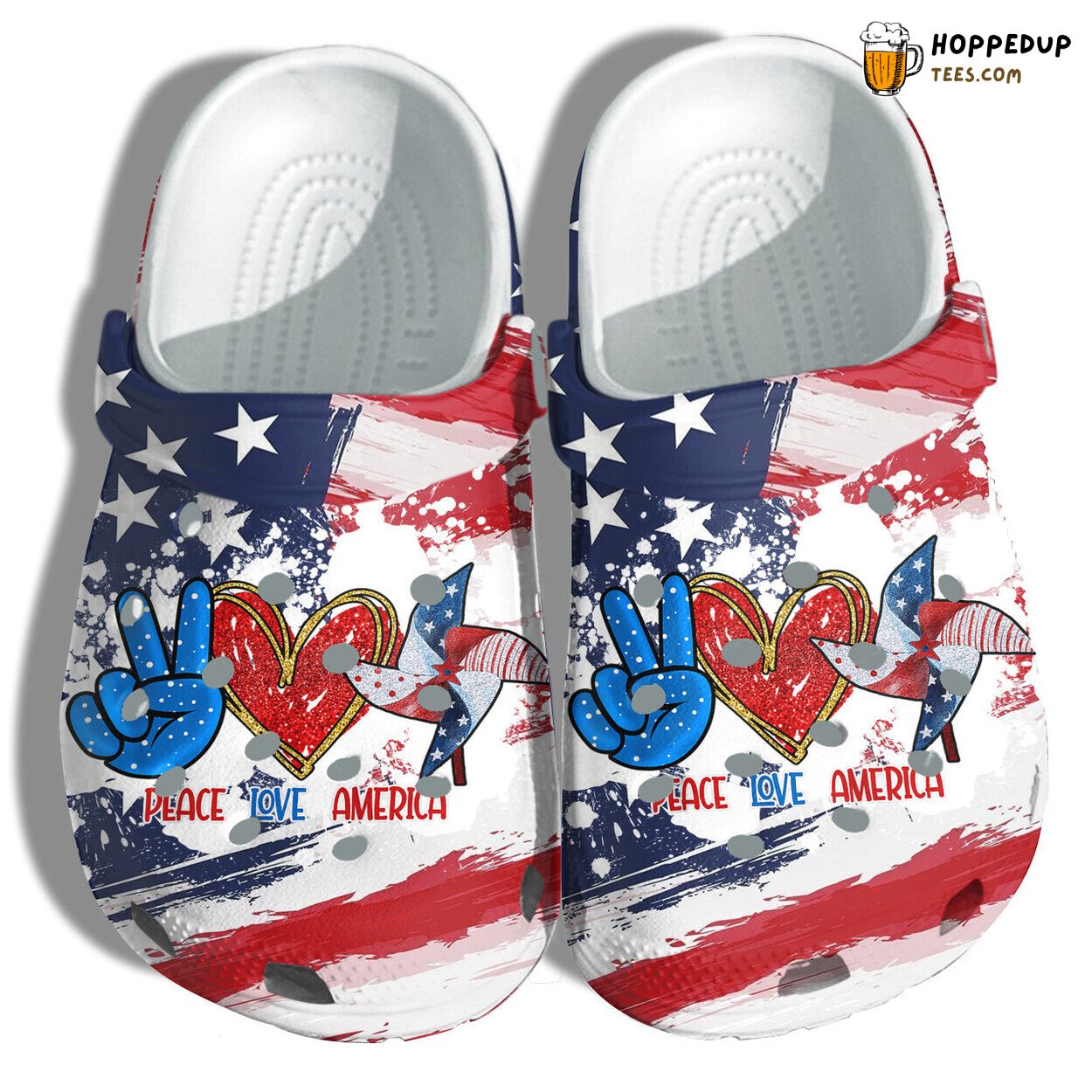 Peace Love America 4th July Shoes Women Hand Heart Pinwheel Flag