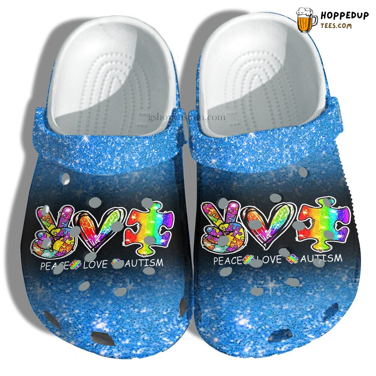 Peace Love Autism Blue Twinkle Rainbow Puzzle Comfort Clogs Gift
