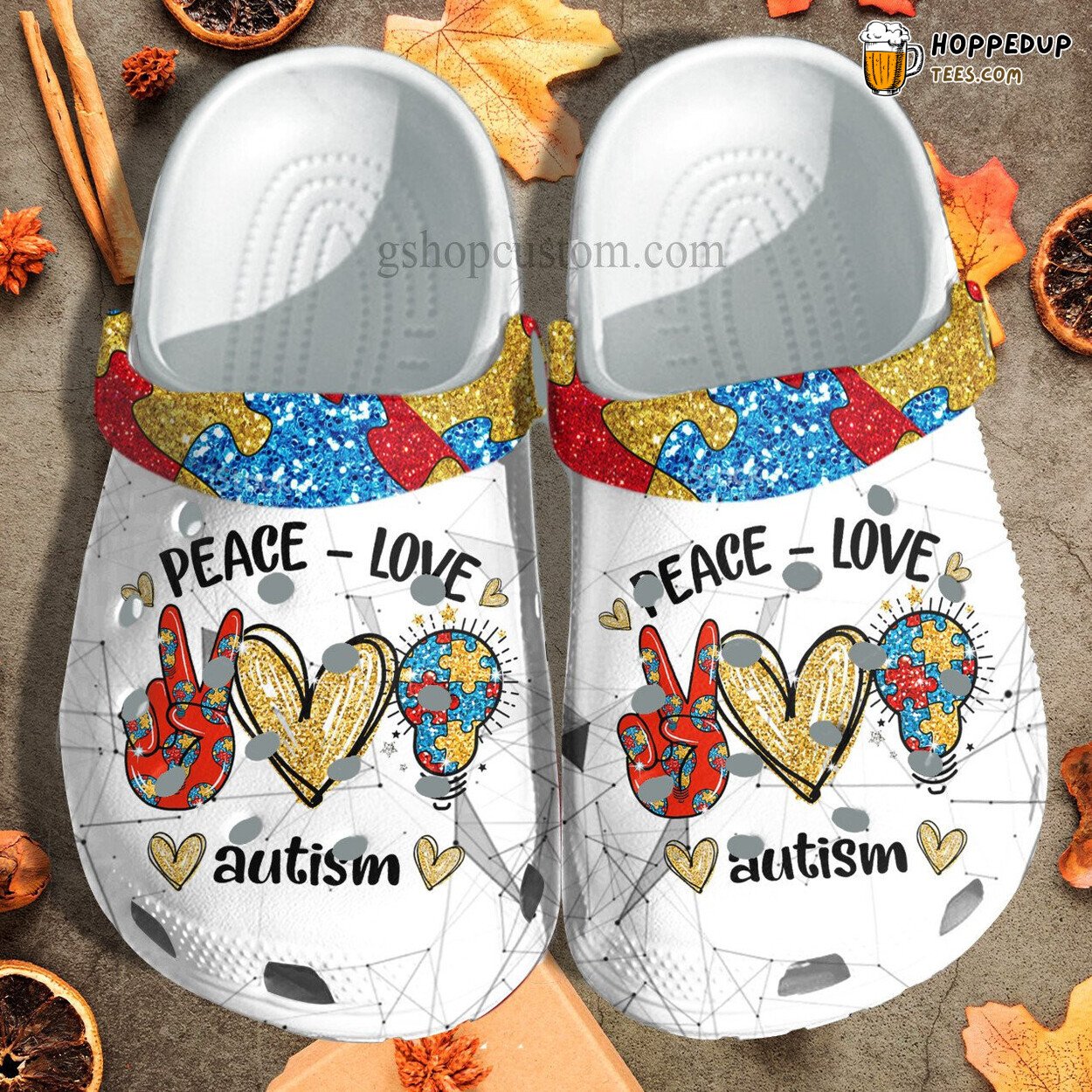 Peace Love Autism Light Puzzle Kindness Themed Comfort Clogs Shoes