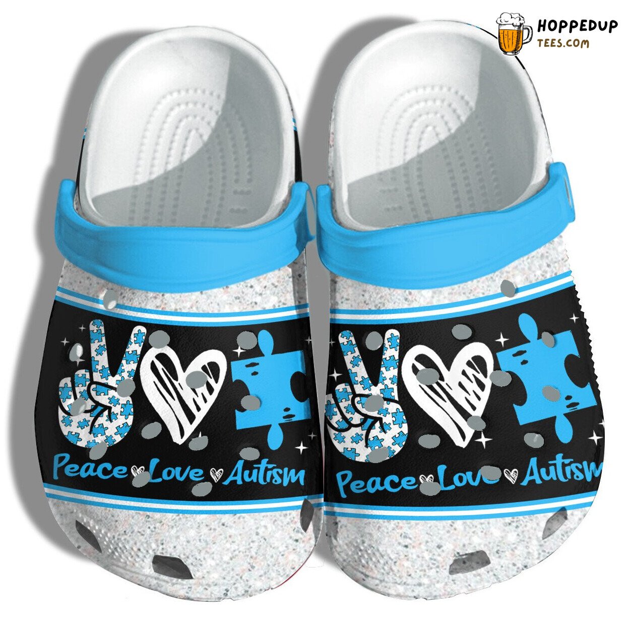 Peace Love Autism Puzzle April Wear Blue Awareness Clogs Shoes