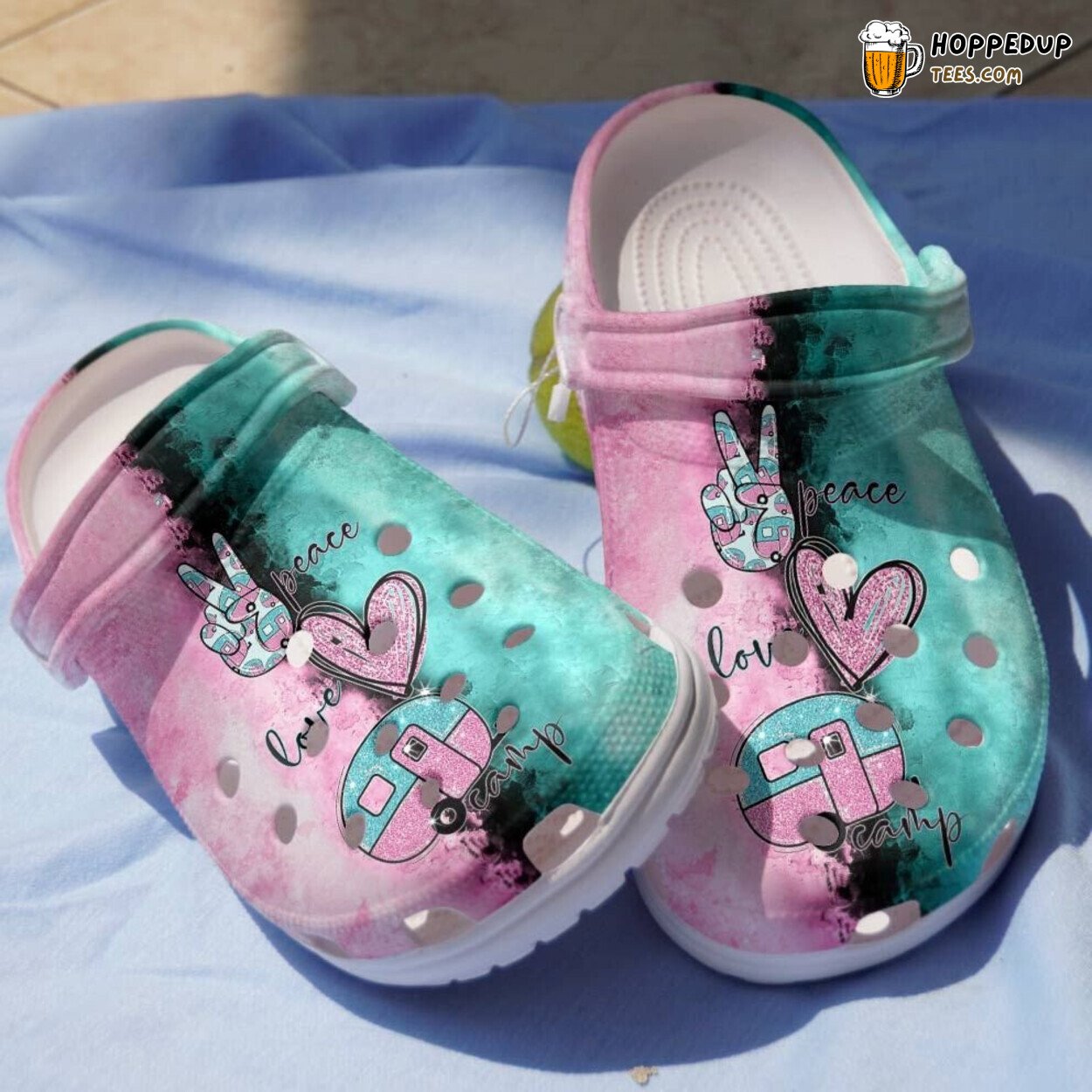 Peace Love Camping Shoes Hand Heart Bus Theme Clogs Unique Style