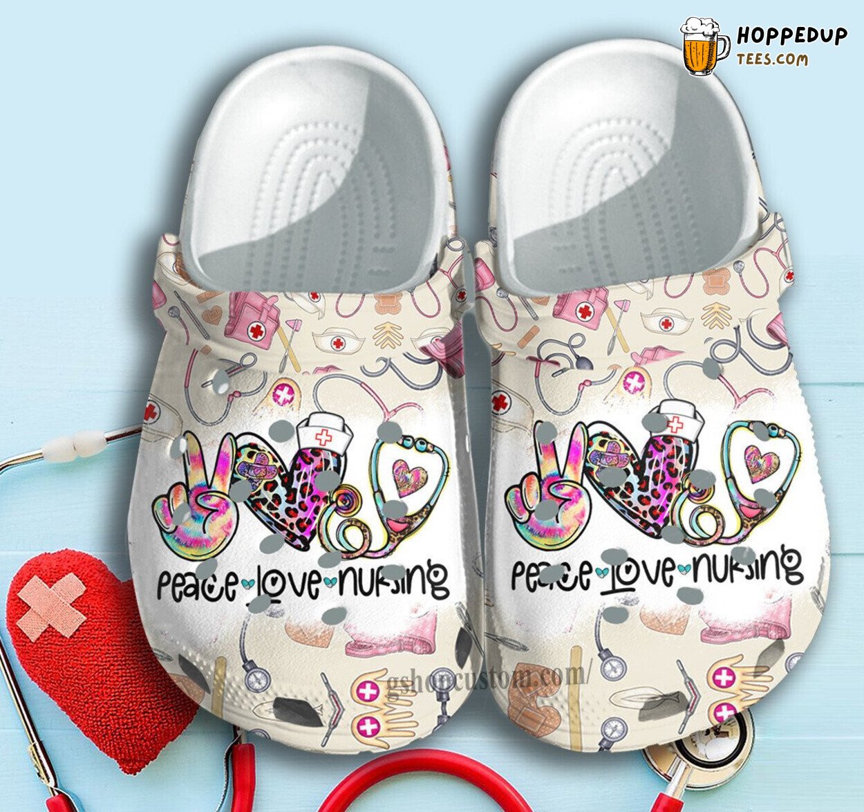 Peace Love Nurse Hippie Themed Comfortable Unique Clogs Shoes