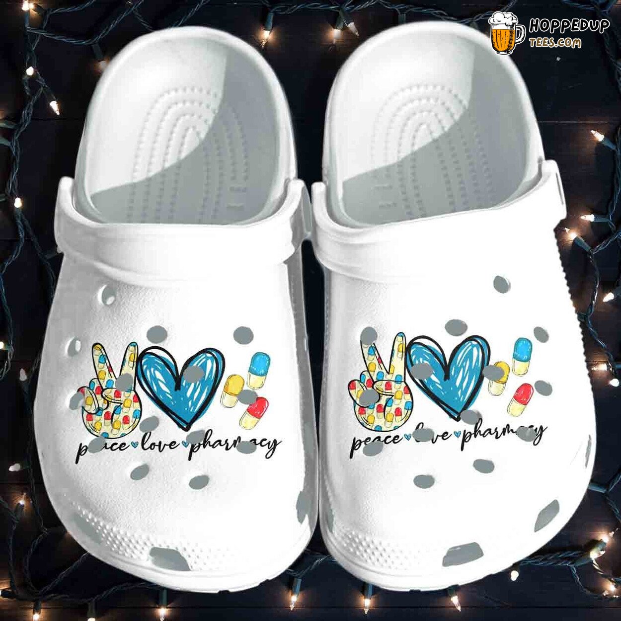Peace Love Pharmacy Themed Shoes Clogs Birthday Gift Unique Healthcare