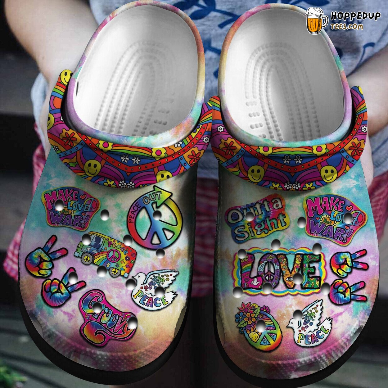 Peace Out Hippie Sticker Shoes Make Love War Custom Birthday Gift Design
