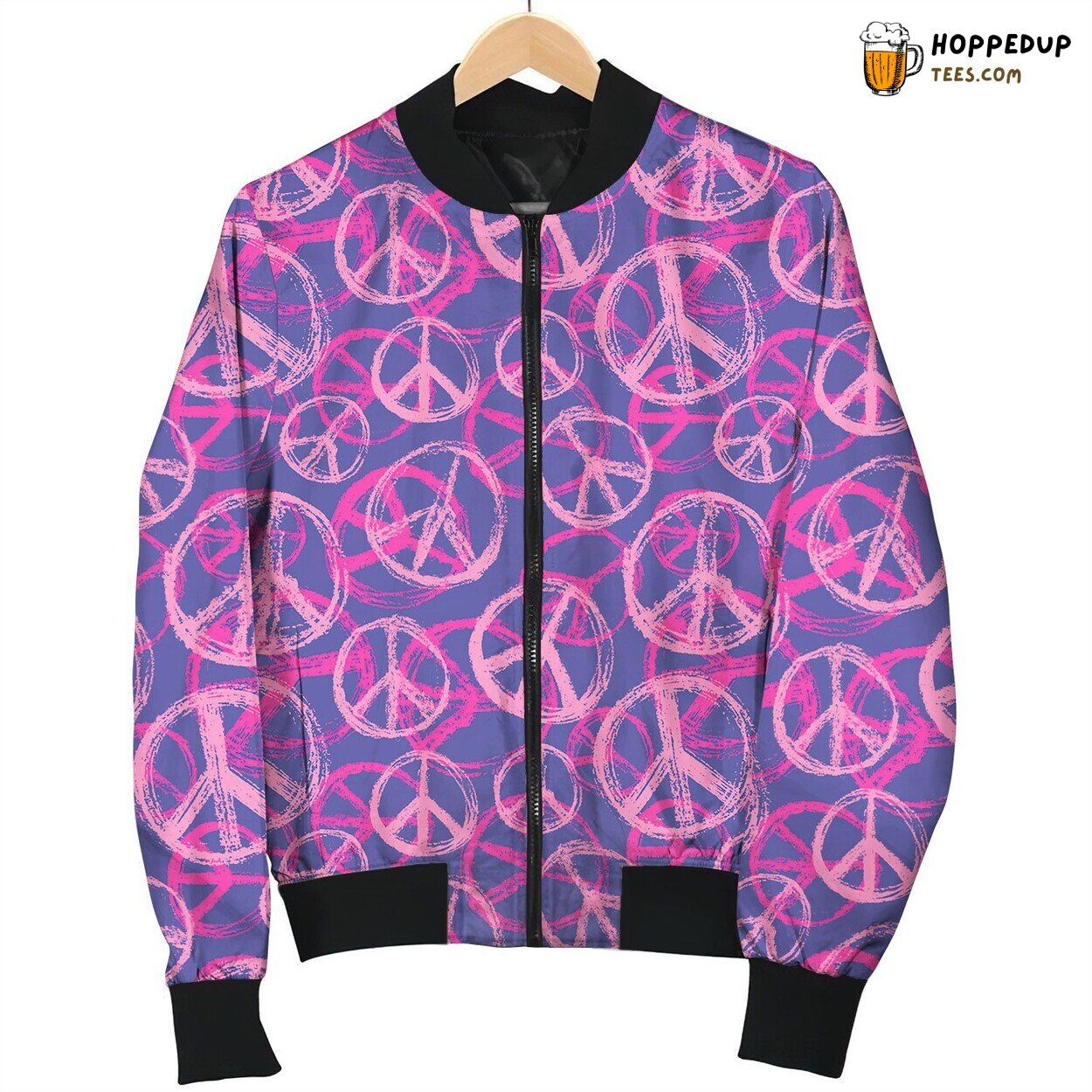 Peace Pink On Navy Bomber Jacket