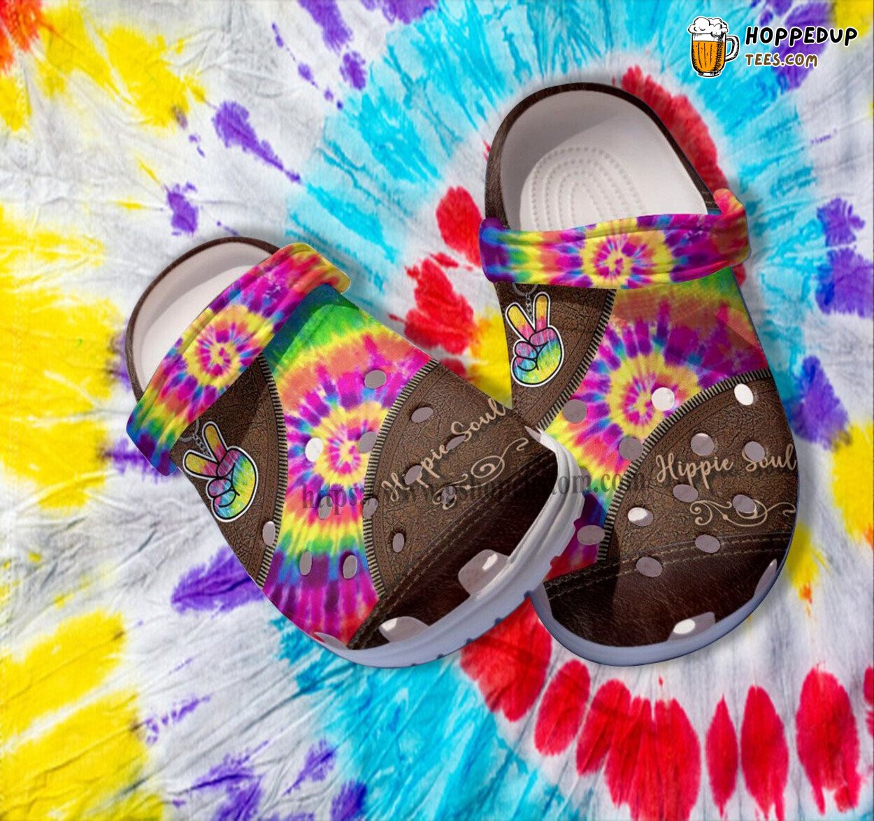 Peace Rainbow Hippie Soul Leather Croc Women Birthday Gift Shoes