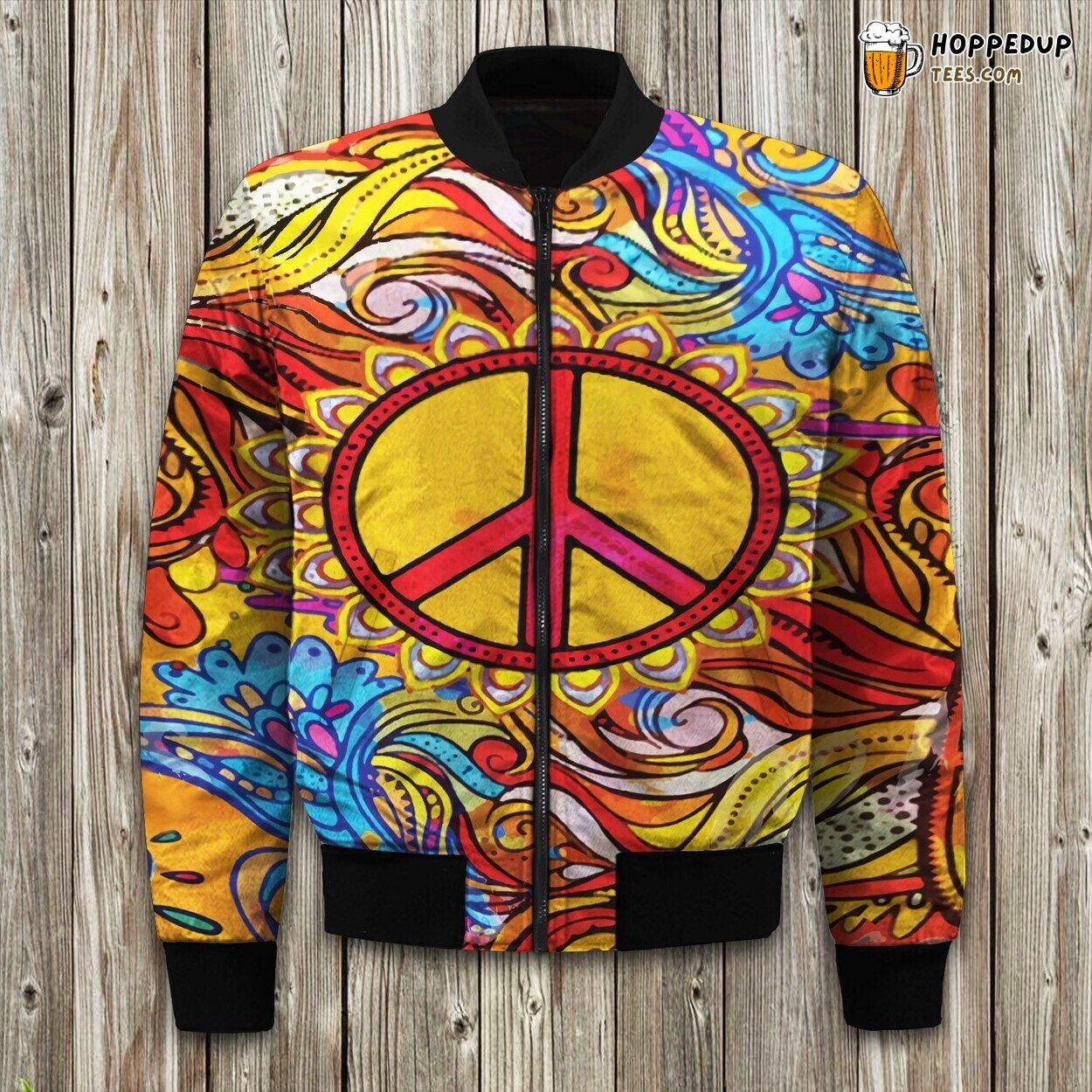 Peace Sign Hippie Inspired Bomber Winter Jacket Unique Design