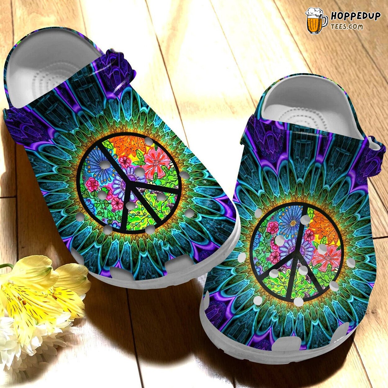 Peace Trippy Hippie Flower Purple Beach Comfortable Clogs Shoes