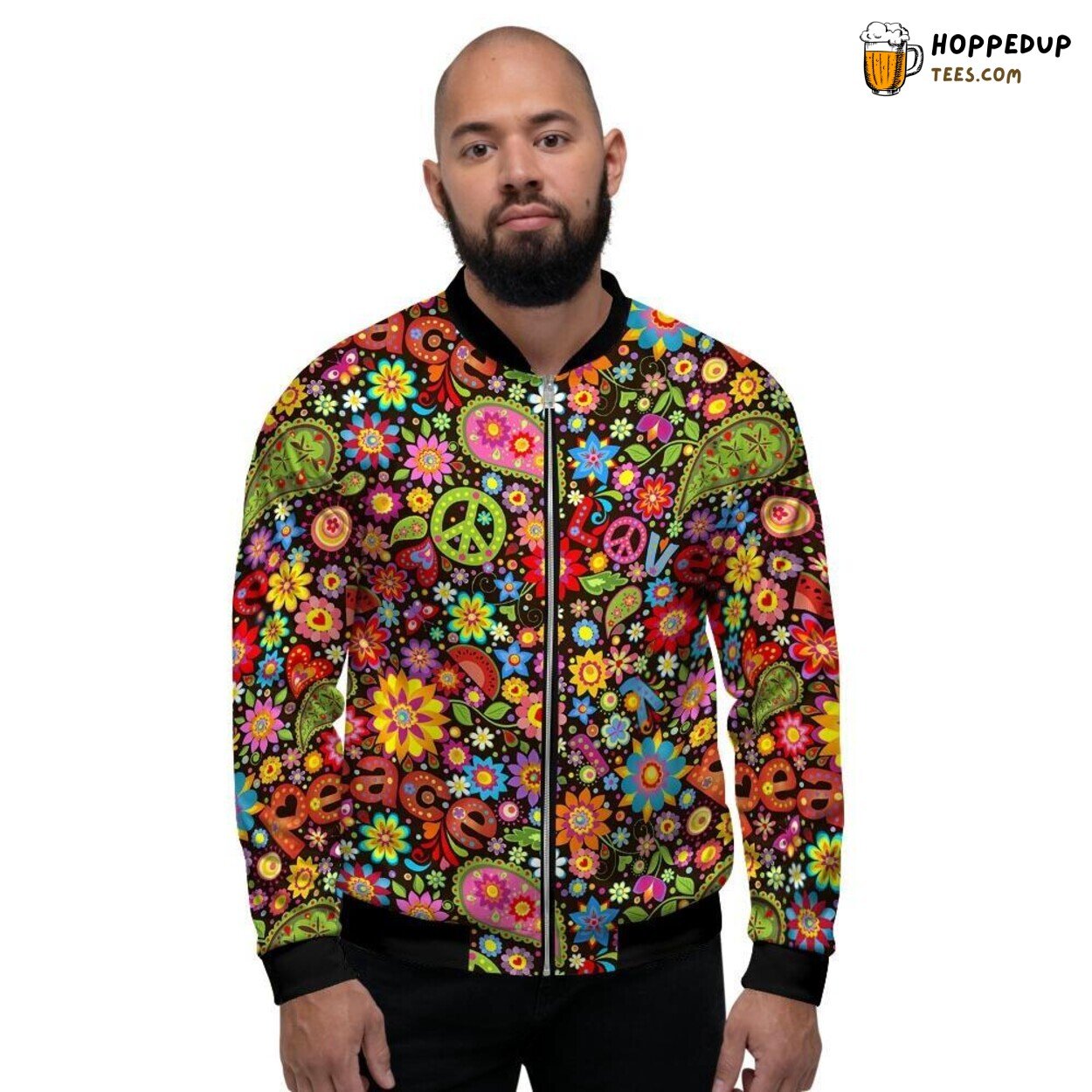 Peaceful Hippie Symbol Display Men’s Bomber Jacket Classic Era Statement