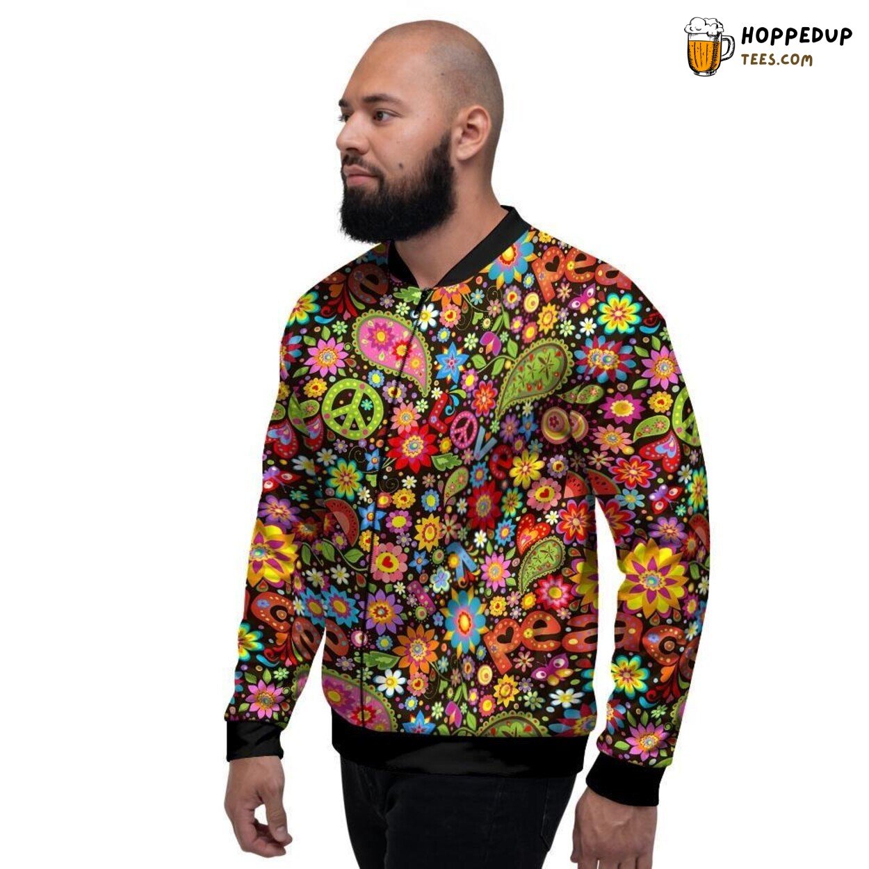 Peaceful Hippie Symbol Display Men’s Bomber Jacket Classic Era Statement