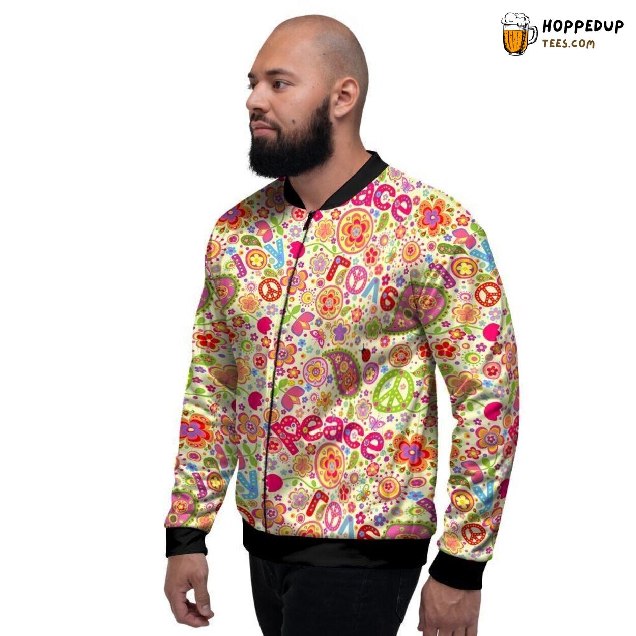 Peaceful Hippie White Symbol Design Men’s Bomber Jacket Vintage Nostalgia