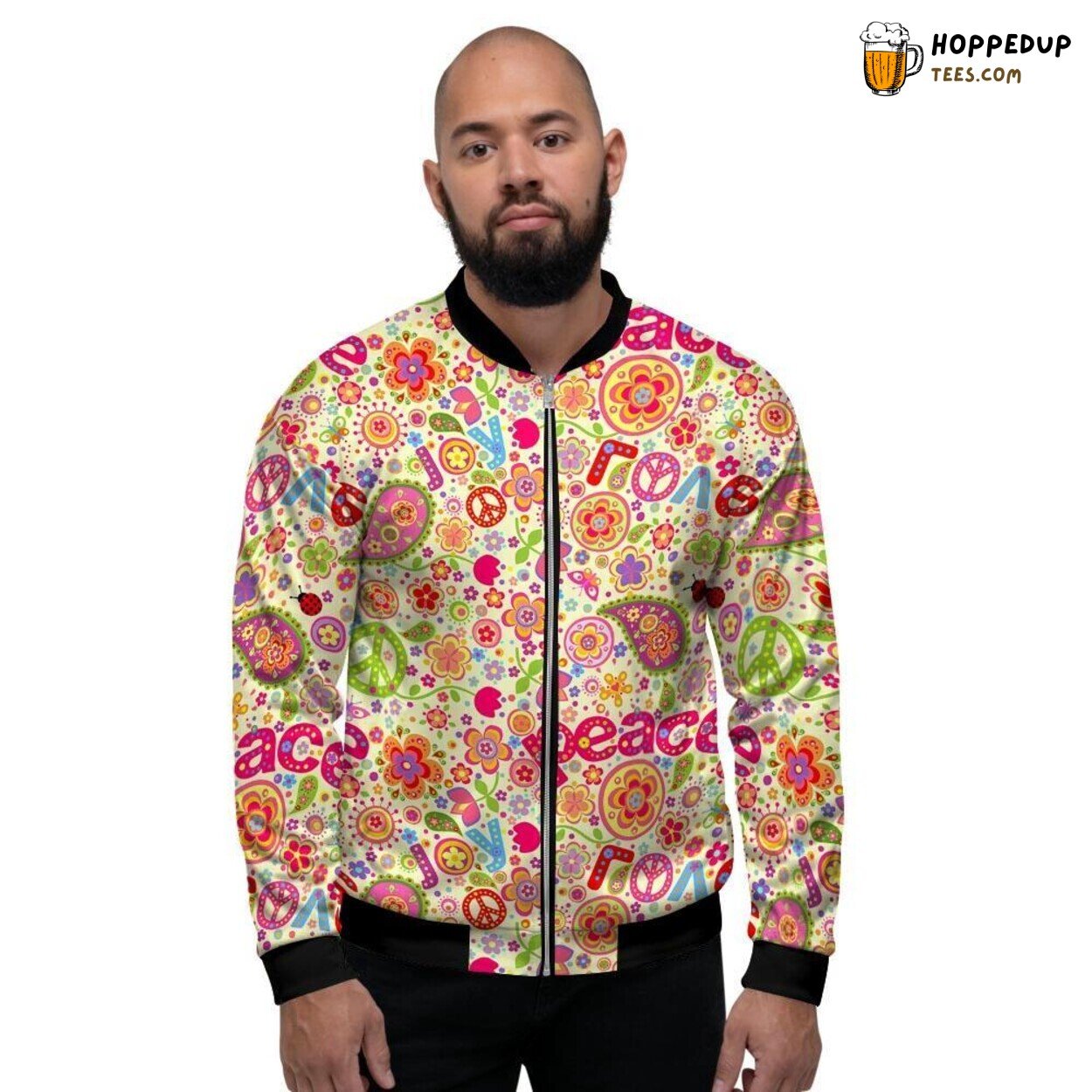 Peaceful Hippie White Symbol Design Men’s Bomber Jacket Vintage Nostalgia
