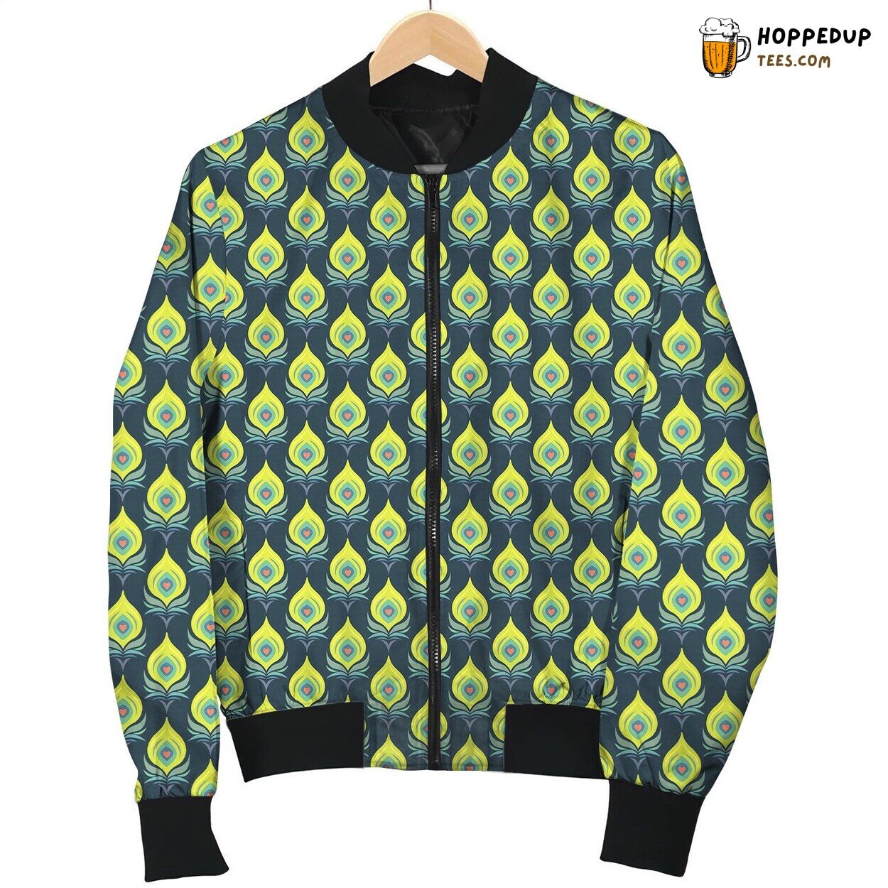 Peacock Pattern Winter Bomber Jacket Blend of Nature Modern Style