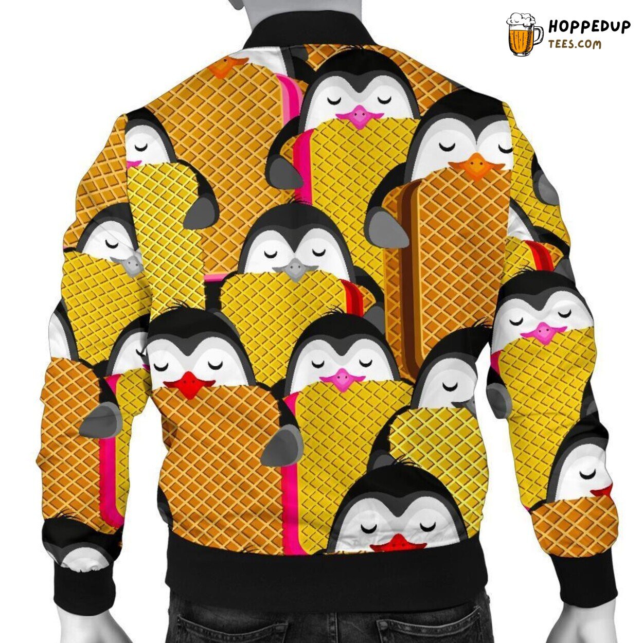 Penguin Waffle Design Texture Tribute Men’s Bomber Jacket Unique Pattern